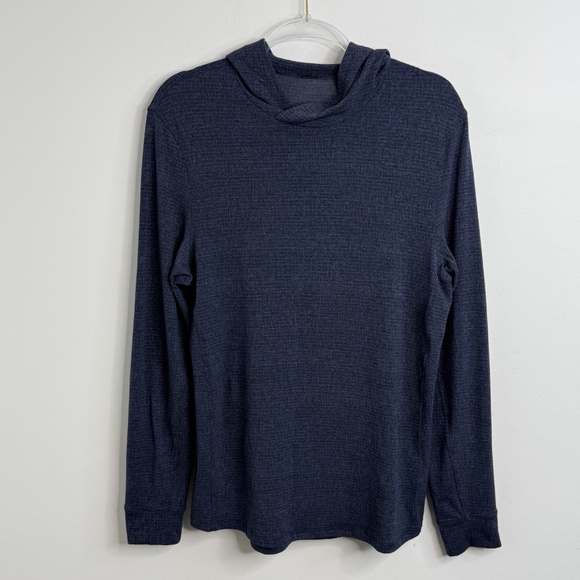 Lululemon Navy Blue Hooded Long Sleeve Pullover Top Running Athleisure Men's M - Picture 1 of 11
